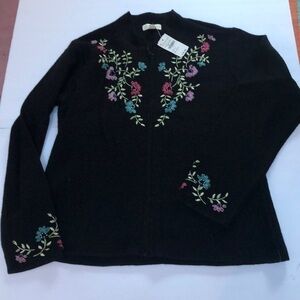 Appleseeds 100% Wool Embroidered Ribbon Zipper Sweater Jacket Size Large NWT
